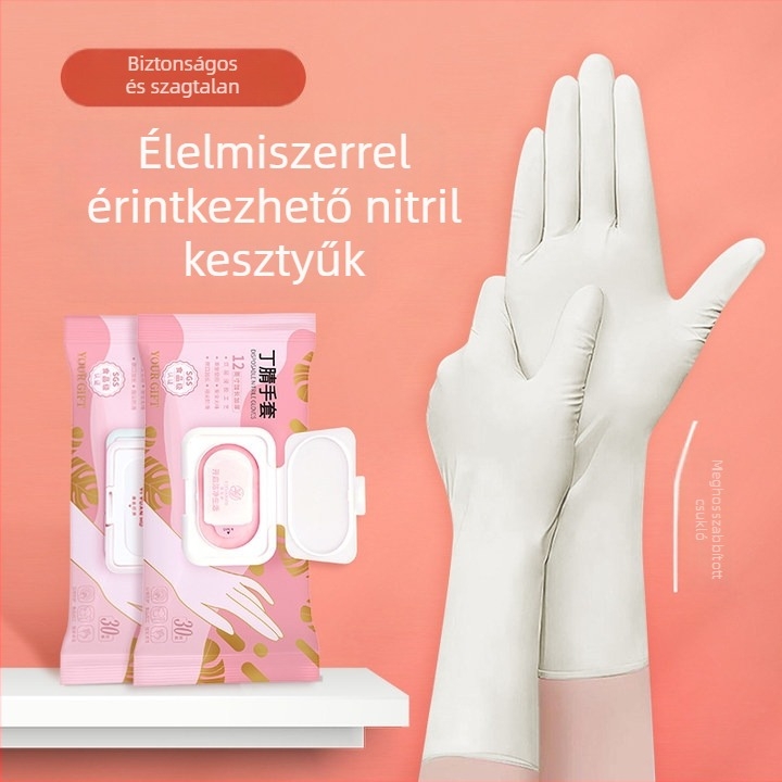 Egyszer használatos nitril kesztyűk mosogatáshoz és háztartási tisztításhoz, konyhai használatra, tartósak, élelmiszer-minőségűek, vízállóak, latexmentes, vékony