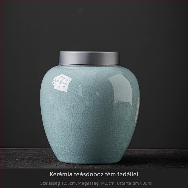 Nagy kerámiás teás tartóedény, légmentesen záródó a zöld- és fekete tea, Pu'er és Longjing tárolására