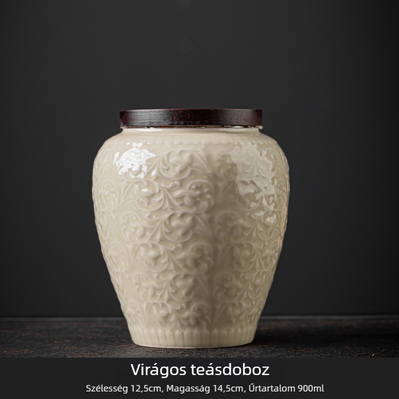 Nagy kerámiás teás tartóedény, légmentesen záródó a zöld- és fekete tea, Pu'er és Longjing tárolására