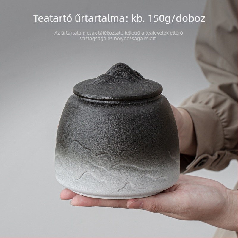 Kínai stílusú kerámia teátartó, nagy kapacitású, zárható, 2026-os új modell, minimalist dizájn, reliefes táj mintázat