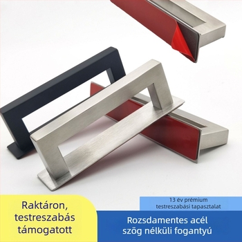 Négyzet alakú rozsdamentes acél öntapadós kilincs, csiszolt matt fekete felülettel, szekrényekhez, fiókokhoz, ruhásszekrényekhez és tolóajtókhoz