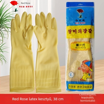 Red Rose 38 cm-es latex kesztyűk, hosszúak és vastagítottak, tisztításra, mosásra és a konyhában, tartós mosogatós kesztyűk