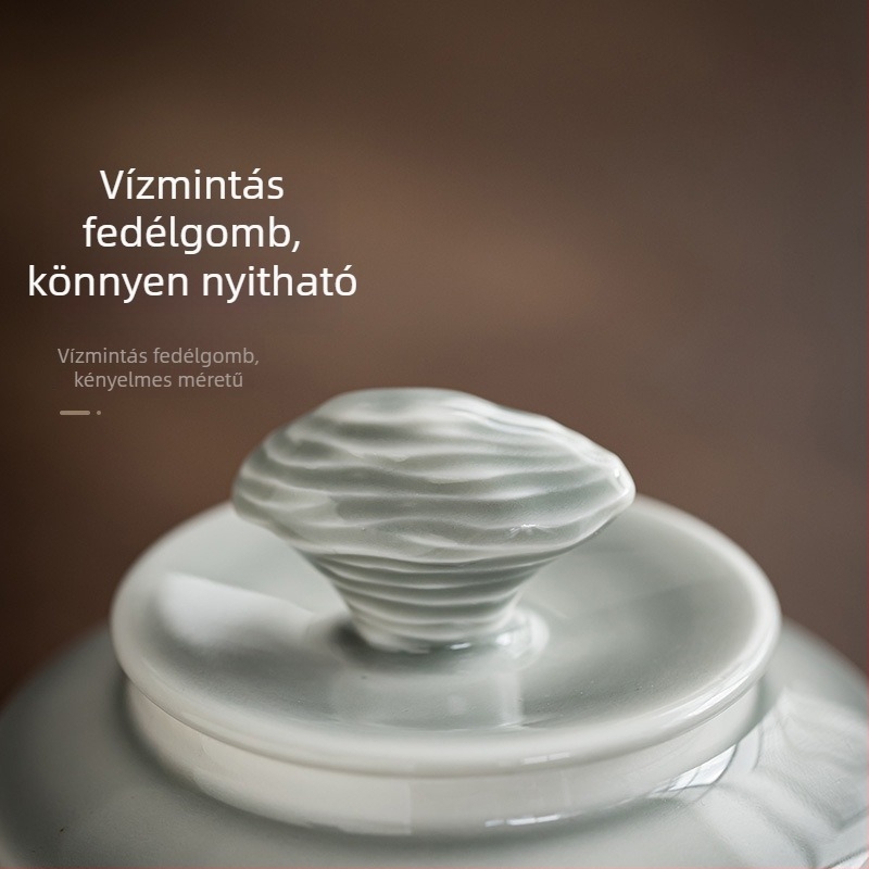 Jégszürkés mázú kerámiás teás doboz, közepes méretű, nedvességálló és zárható, otthoni használatra, kínai stílus, zöld és fehér tea tároló, Pu'er tea tároló