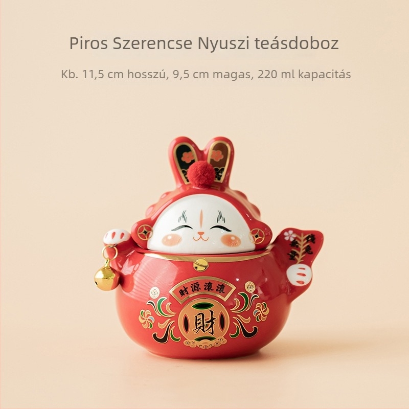 Kerámiából készült teásdoboz nyúl mintával, zárható tea tároló, asztali dekoráció