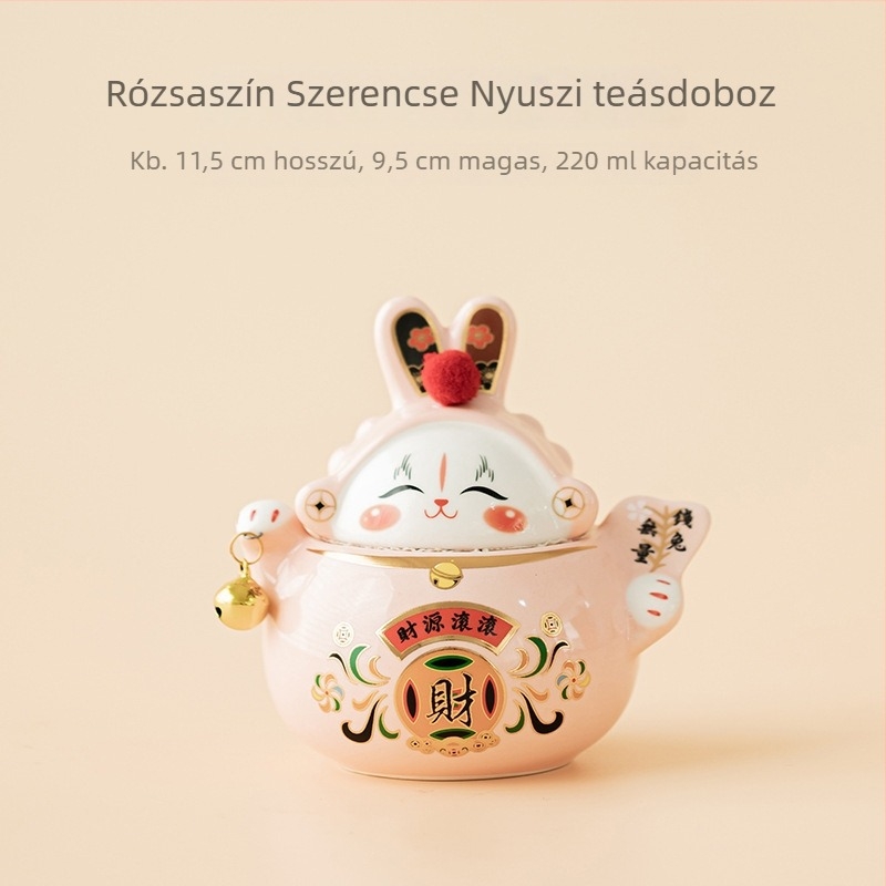 Kerámiából készült teásdoboz nyúl mintával, zárható tea tároló, asztali dekoráció