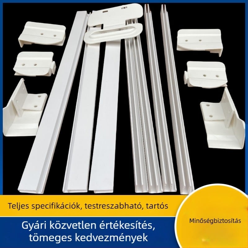 PVC hajtogatható dobozhoz tartozó tartozékok: élvédő szalag, sarokcsat, fogantyú, újrahasználható keretdoboz