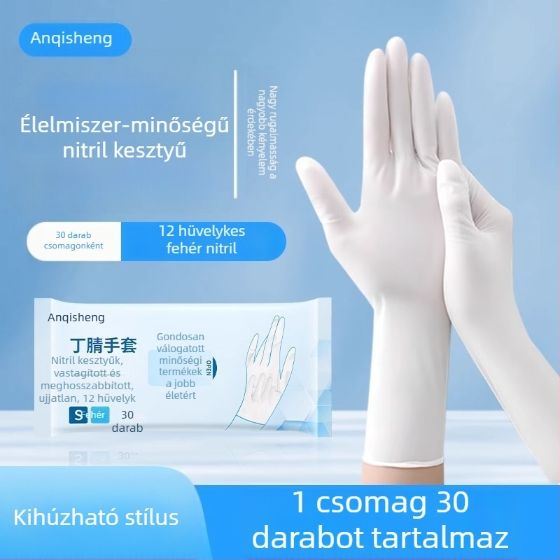 Anqisheng nitril kesztyűk, hosszú 12 hüvelyk, fehér, tartós, egyszer használatos, vízálló konyhai mosogatáshoz, magas rugalmasság