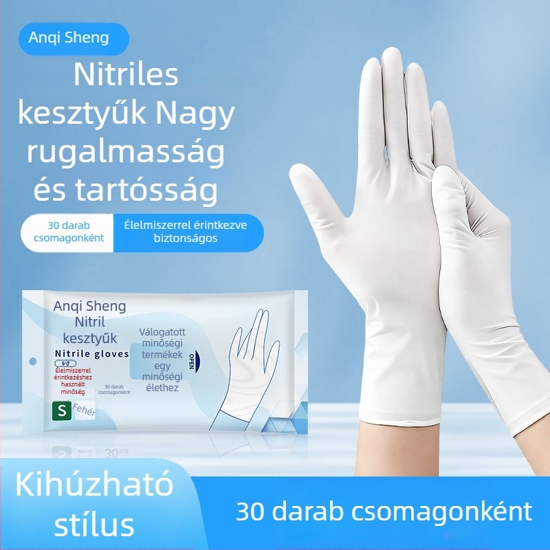 Anqisheng nitril kesztyűk, hosszú 12 hüvelyk, fehér, tartós, egyszer használatos, vízálló konyhai mosogatáshoz, magas rugalmasság