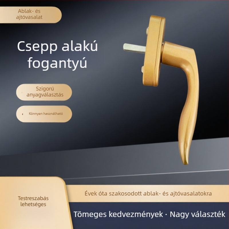 Ajtó- és ablakfogantyú, alumíniumötvözet, kapkoval alakú, toló-húzó, forgó fogantyú