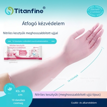 Titanfine hosszított mandzsettás nitril kesztyűk mosogatáshoz és háztartási tisztításhoz