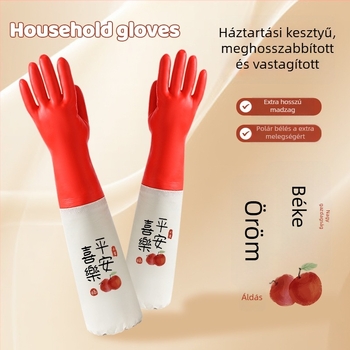Velúr béléses PVC mosogatókesztyű, vízálló és kopásálló, 48 cm hosszú, konyhai használatra