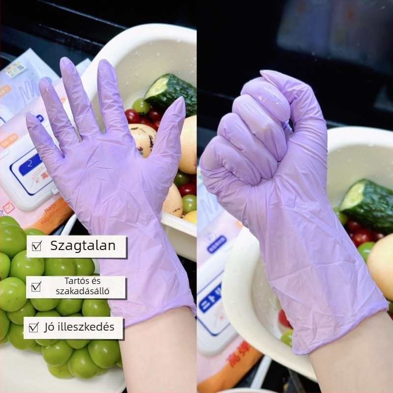 Vastag nitril kesztyűk háztartási használatra: konyha, mosogatás, mosás; vízállóak, tartósak, szakadásállóak, rendkívül erősek, élelmiszerbiztonsági minőség.