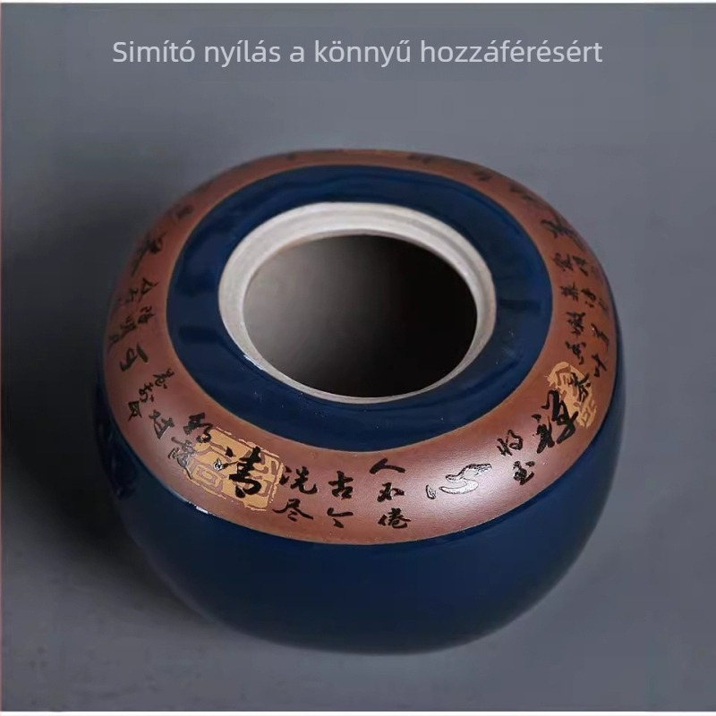Kerámia teás doboz persimmon formájú, kék-piros mázzal, retro stílus, logó nyomtatás, ajándékdoboz új évre és esküvőre