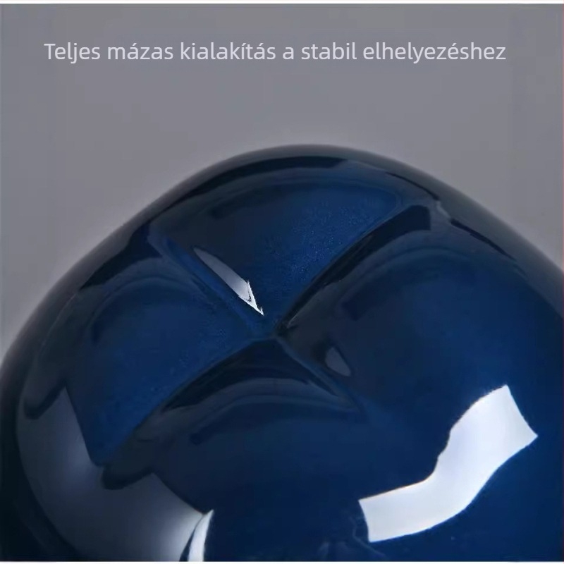 Kerámia teás doboz persimmon formájú, kék-piros mázzal, retro stílus, logó nyomtatás, ajándékdoboz új évre és esküvőre