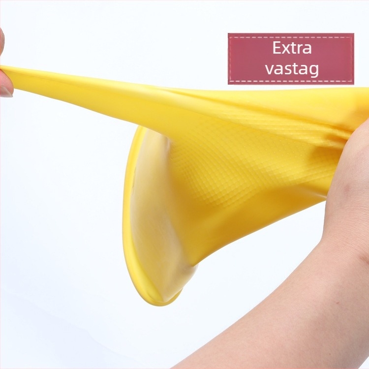 Háztartási latex kesztyű edények mosásához – tartós, megvastagított, vízálló és kopásálló; 240 mm hosszú; kétszínű, egységes minta; konyhai és tisztítási célra.
