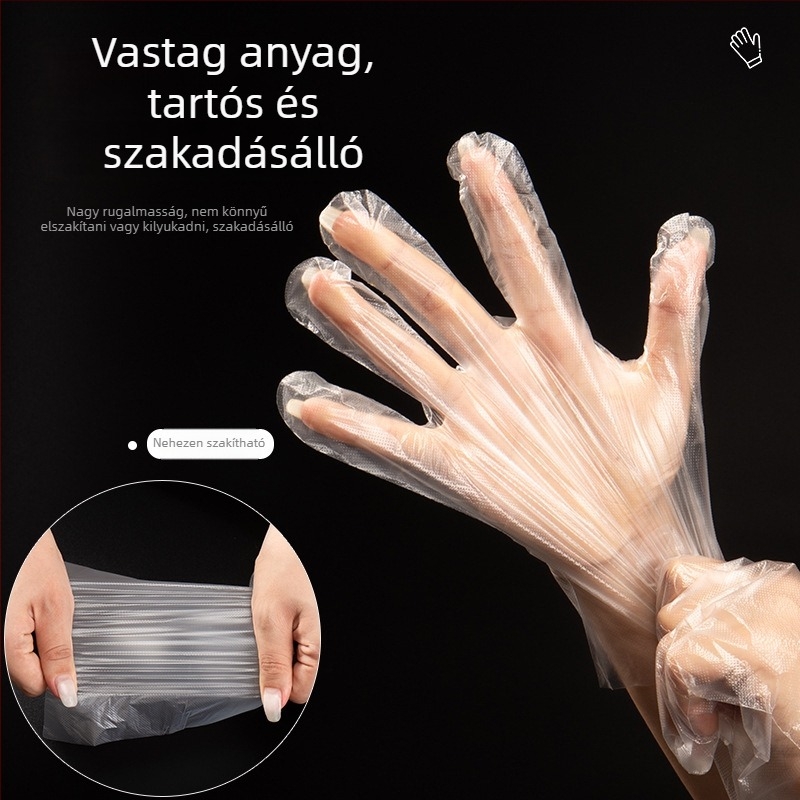 Egyszer használatos élelmiszer-minőségű PE kesztyűk háztartási használatra, olajálló és vízálló konyhai mosogatáshoz