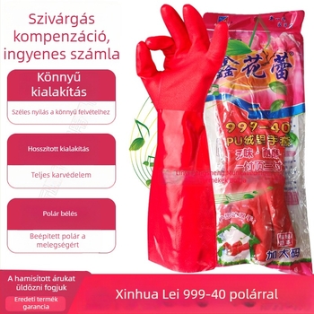 Xin Bud Meleg bélelt gumikesztyűk háztartási használatra, vízálló és vastag, edények mosásához és mosáshoz
