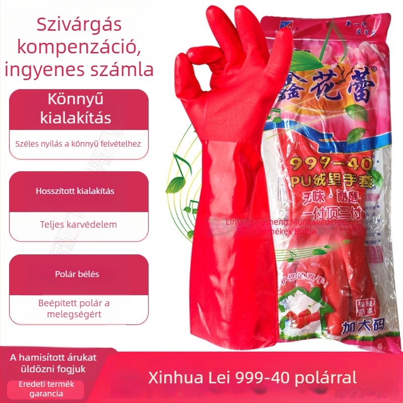 Xin Bud Meleg bélelt gumikesztyűk háztartási használatra, vízálló és vastag, edények mosásához és mosáshoz