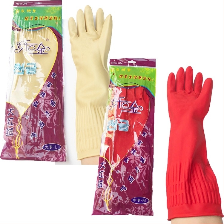 Fiber Gold latex kesztyűk mosogatáshoz, 38 cm hosszú, piros-fehér, tartós, 115 g