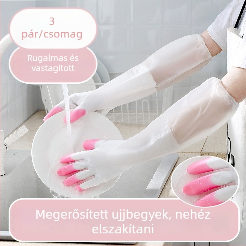 Női PVC mosogatókesztyűk hosszú mandzsettával, vastagok, vízállóak konyhai tisztításhoz