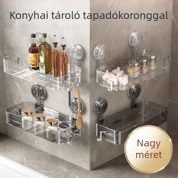 Konyhai tároló vákuumos rögzítéssel, falra szerelhető, fúrás nélkül, hagyma, gyömbér, fokhagyma és zöldségek számára, nagy kapacitás
