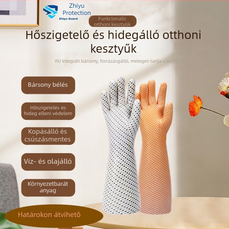 Élelmiszer-minőségű olajálló és hőálló vastagított tisztító kesztyűk, konyhai sütéshez, mosogatáshoz és élelmiszer-előkészítéshez.