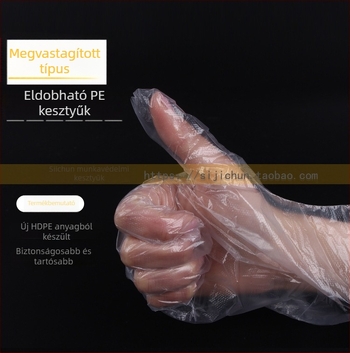 Egyszer használatos PE kesztyűk, átlátszó műanyag fóliával, éttermi használatra, megvastított kivitel