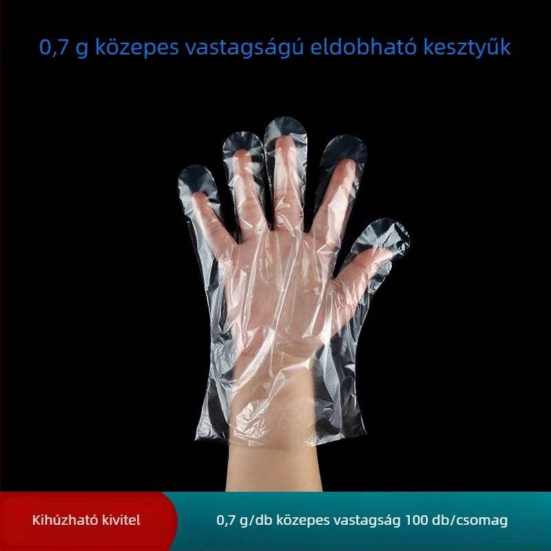 Egyszer használatos PE kesztyűk, átlátszó műanyag fóliával, éttermi használatra, megvastított kivitel