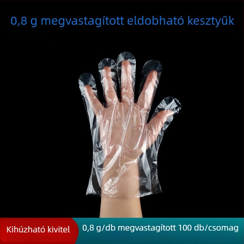 Egyszer használatos PE kesztyűk, átlátszó műanyag fóliával, éttermi használatra, megvastított kivitel