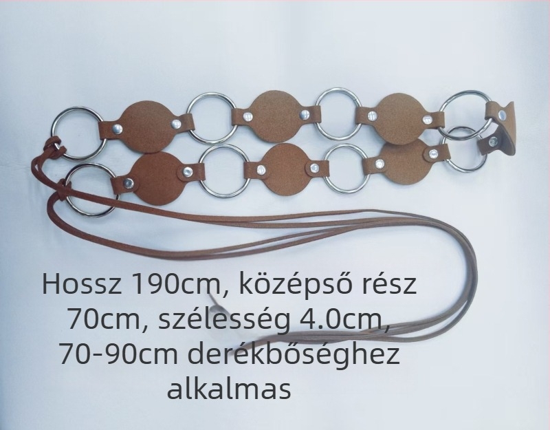 Etno-stílusú retro lyukasztott deréköv bojt-díszítéssel, ruhához való kiegészítő