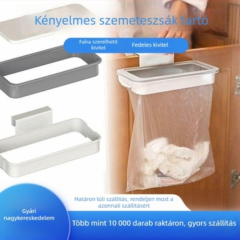 Attach-A-Trash szemeteszsák tartó, ajtóhoz rögzíthető szekrény, 3 polcos, ABS, konyhai tároló