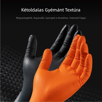 TwoGloves egyszer használatos, megnövelt vastagságú nitril védőkesztyű, gyémánt mintával, autójavításhoz és olajálló ipari felhasználásra