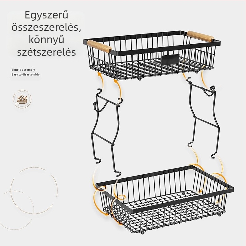Konyhai gyümölcs- és zöldségtároló polc, kétszintes, levehető uzsonna rendező, asztali polc