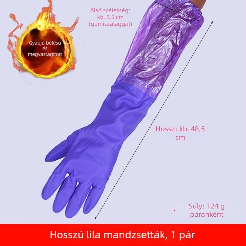 Vízálló háztartási kesztyű fleece-betéttel, hosszú és vastag téli mosogatáshoz