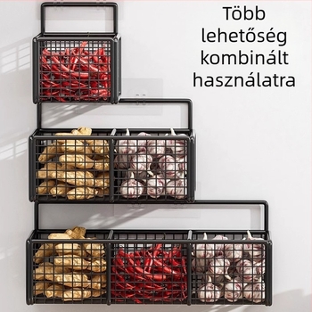 Falon rögzíthető hagyma, gyömbér és fokhagyma tároló – konyhai fűszer- és tároló kosár
