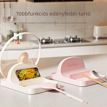 Konyhai tárolópolc fedők számára, spatulákhoz és telefonhoz