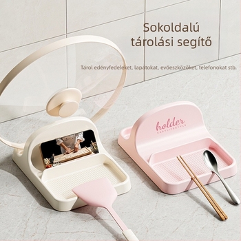 Konyhai tárolópolc fedők számára, spatulákhoz és telefonhoz