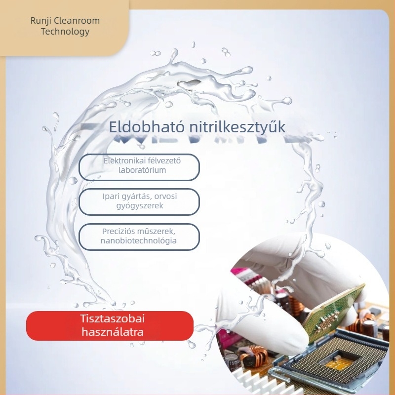 Nitril egyszer használatos kesztyűk, pormentes, fehér, tisztaszobai felhasználásra, méretek 9–12 hüvelyk, 100 db