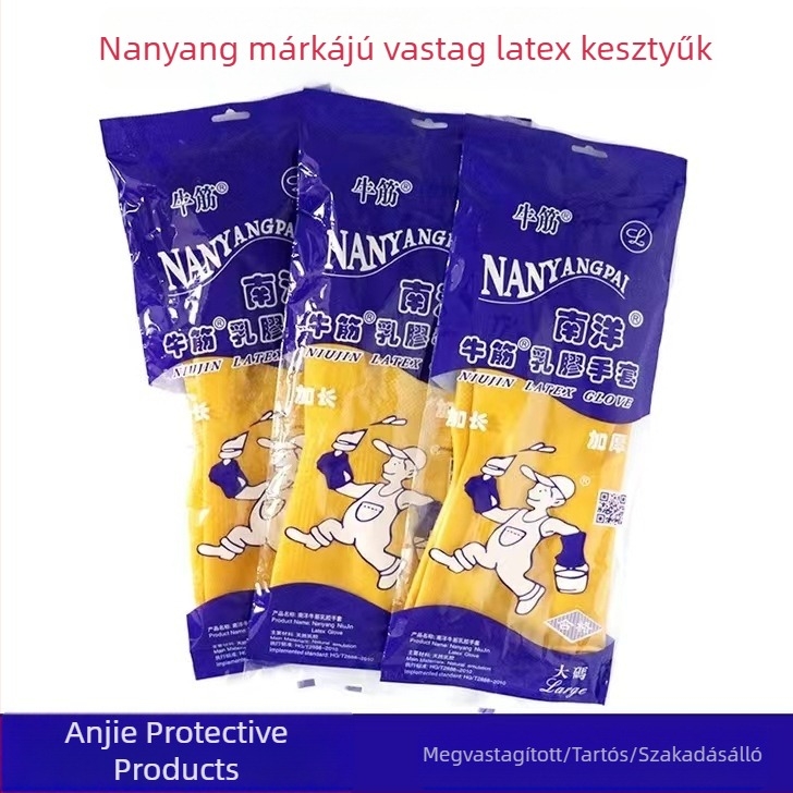 Latex kesztyű marháin eredetű ínnal, háztartási tisztításhoz és védelemhez, nem egyszer használatos, vastagabb és hosszabbított kivitel