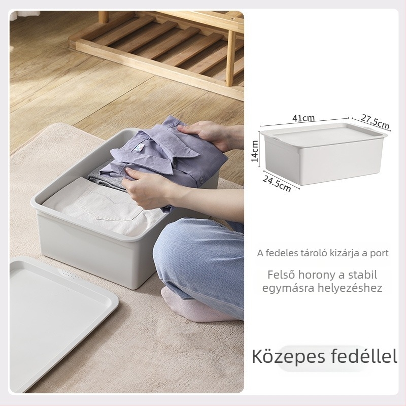 Kocka alakú műanyag tároló doboz fedővel, otthoni rendszerezéshez
