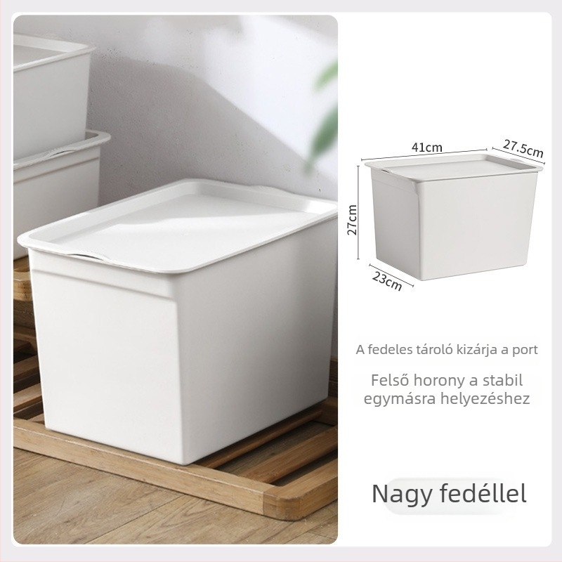 Kocka alakú műanyag tároló doboz fedővel, otthoni rendszerezéshez