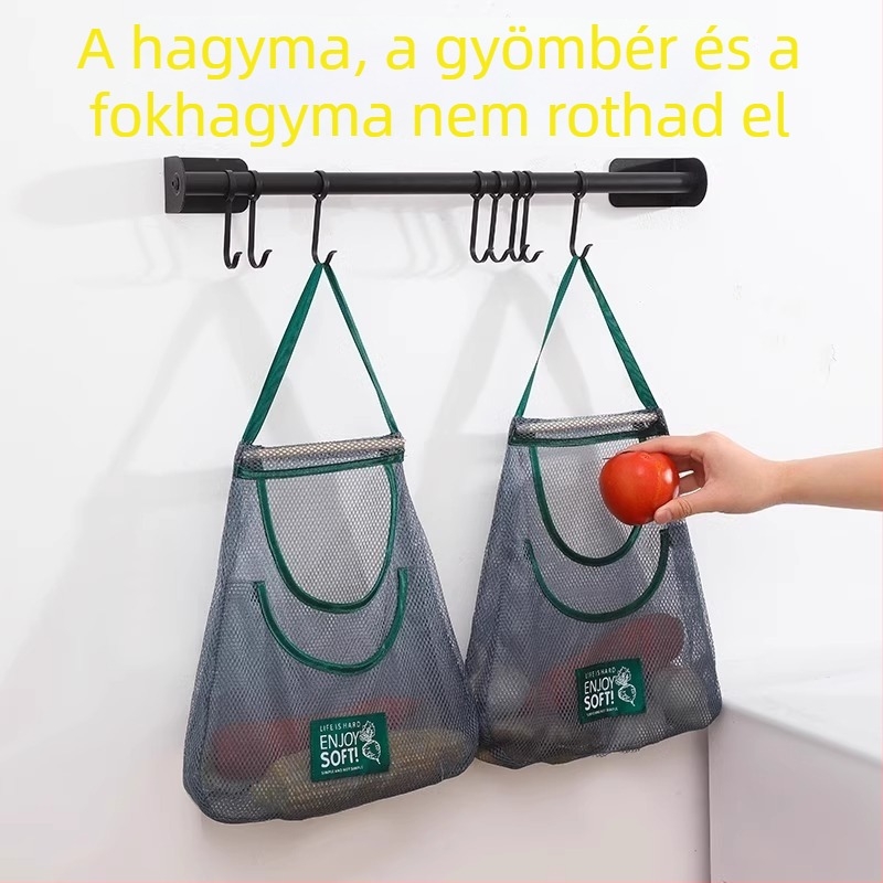 Fali tároló zsák hagyma, gyömbér és fokhagyma számára