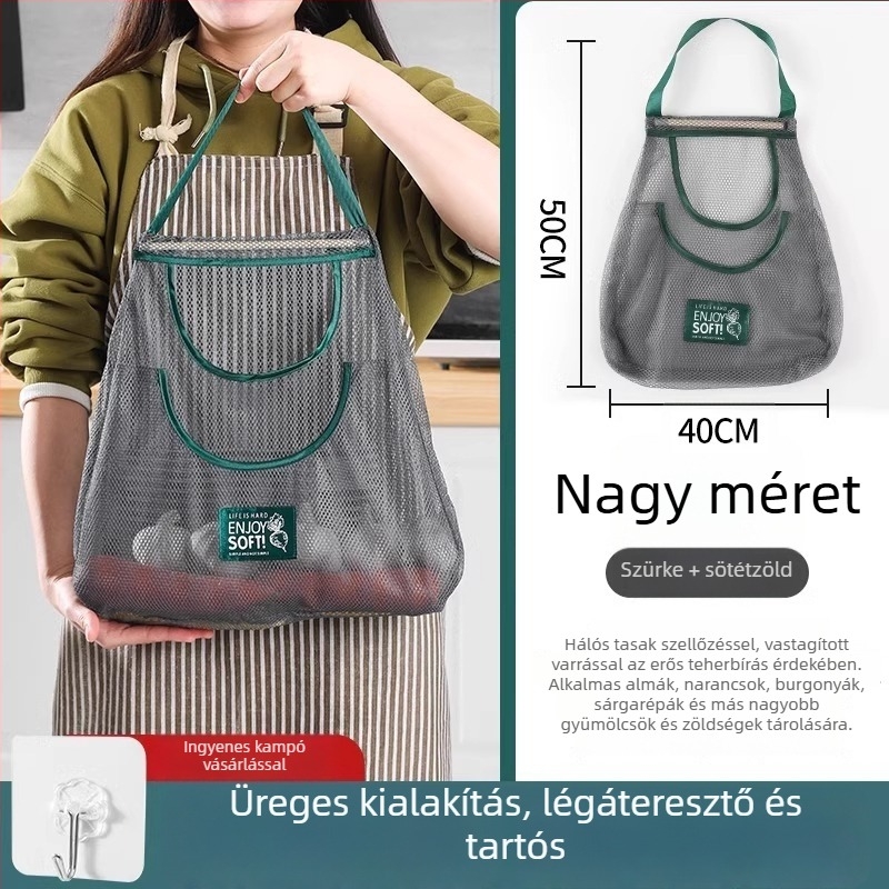 Fali tároló zsák hagyma, gyömbér és fokhagyma számára