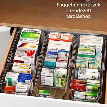 Gyógyszertároló doboz rekeszekkel, otthoni szekrényhez, elsősegély- és infúziórendező, állítható kinyújtható gyógyszerpolc