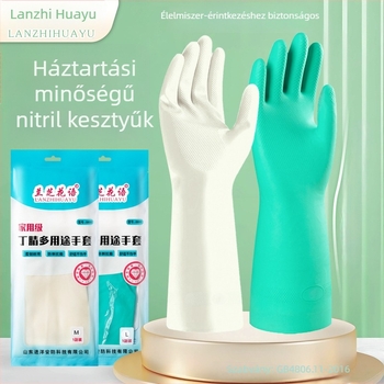 Nitril kesztyűk, vastított és hosszított, élelmiszer-minőségű, konyhai és háztartási használatra, többfunkciós, kopásálló és olajálló