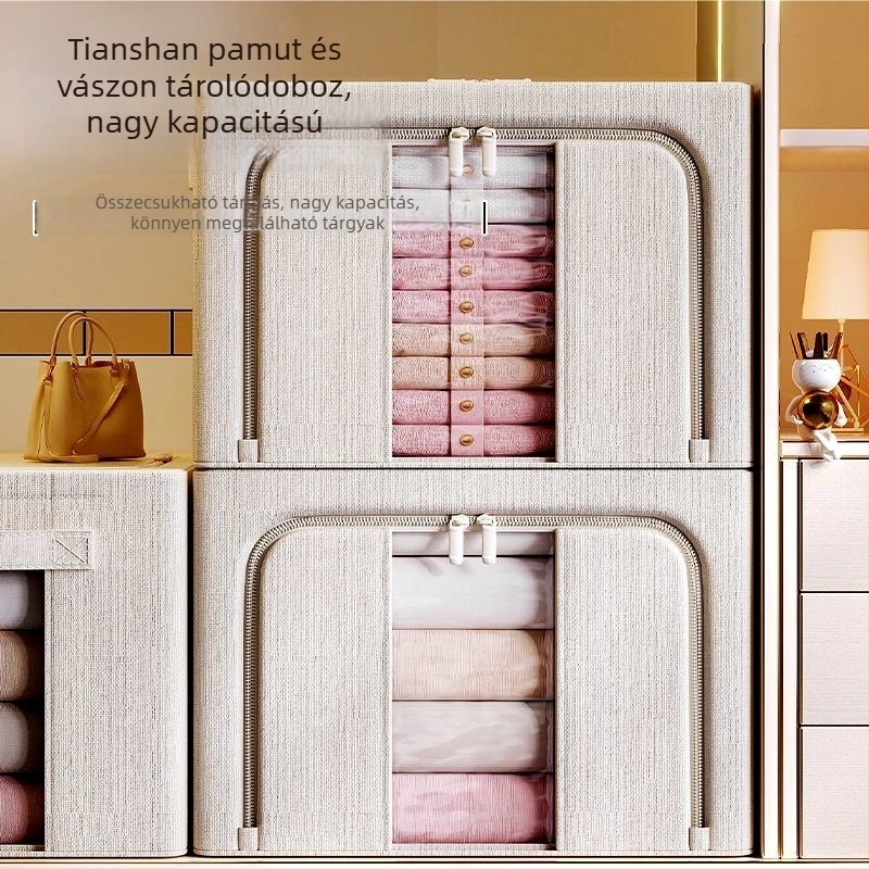 Tianshan pamut- és len tároló doboz, nagy kapacitású, összecsukható, vastag acélszerkezet, dupla ablakkal, textil tároló otthonra