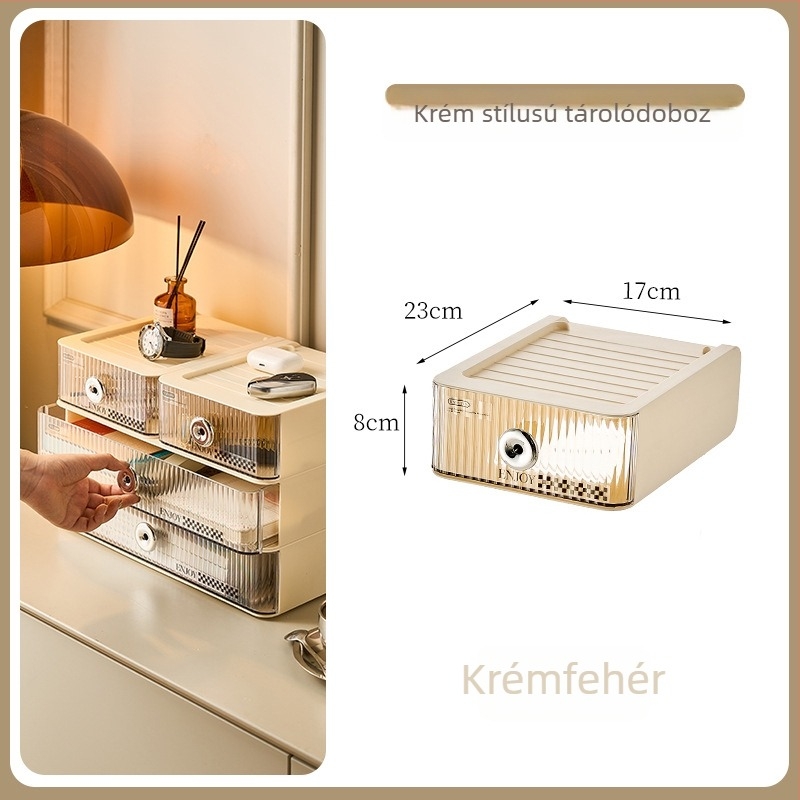 DIY asztali kozmetika tároló fiókokkal – nagy kapacitás, többszintű, egymásra tehető