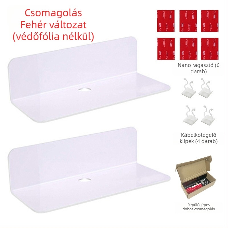 Akril falra szerelhető L-alakú lebegő tárolópolc konyha és fürdőszoba számára