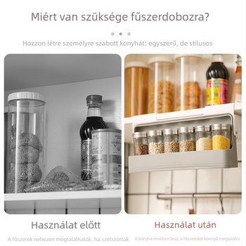 Fúrás nélküli felakasztható fűszertartó polc a konyhában