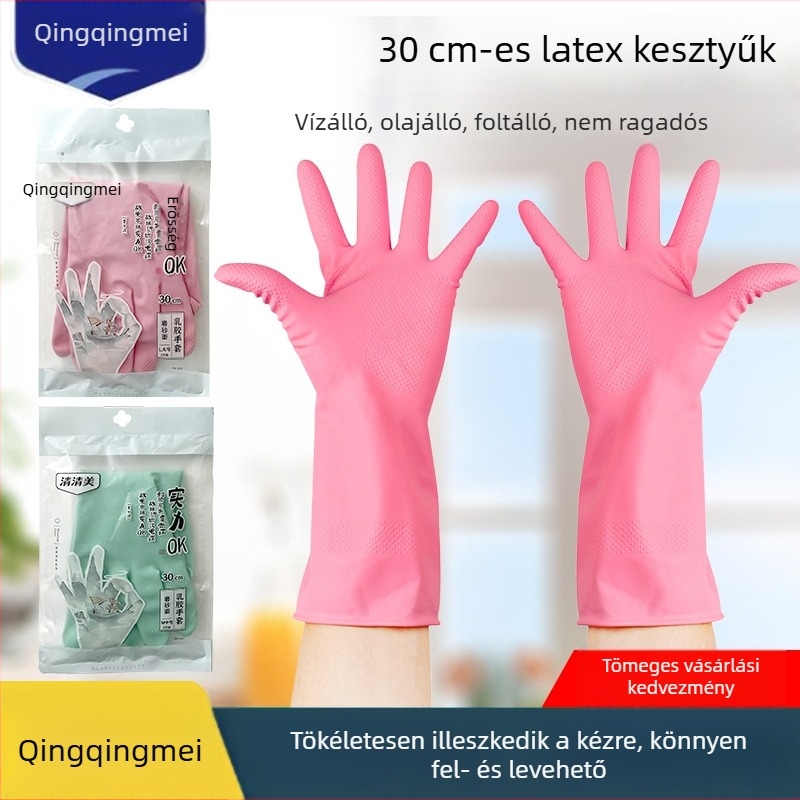 Tartós fleece-béléssel ellátott vízálló latex mosogatós kesztyű